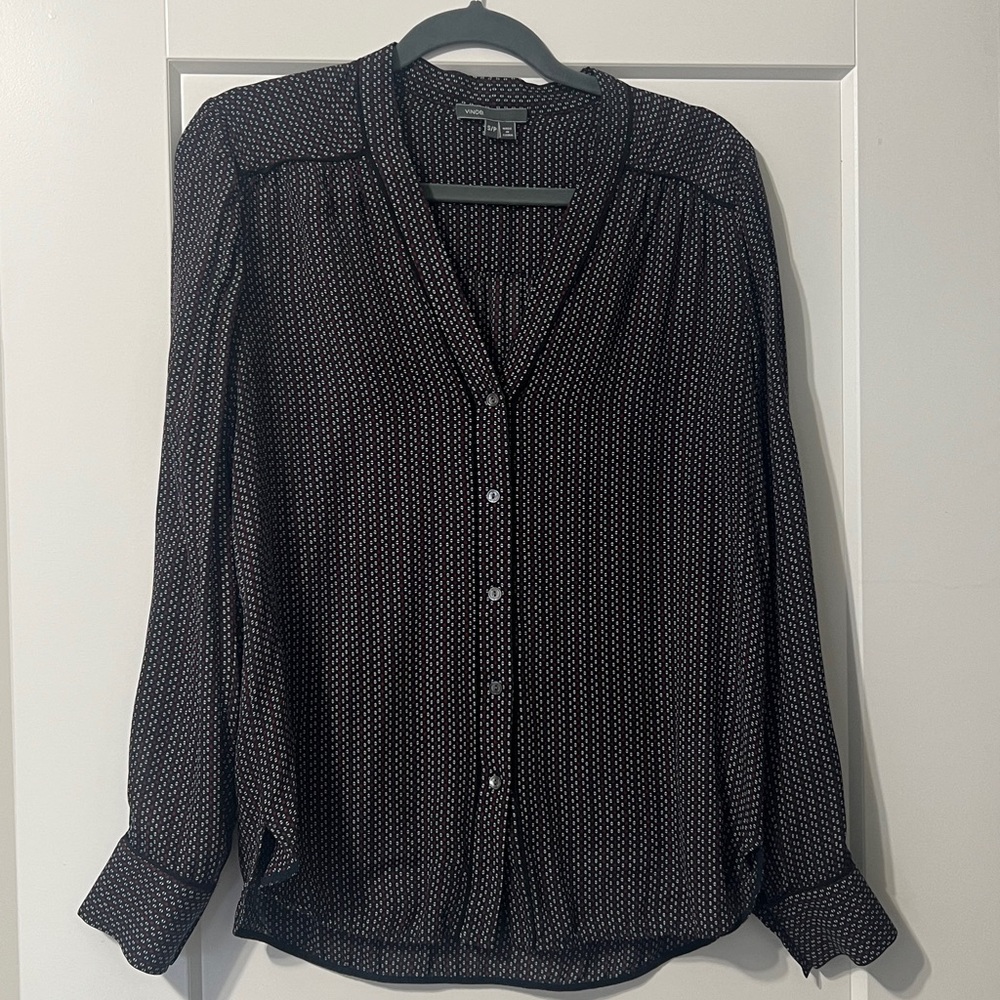 VINCE Mini-Geo Print Silk Blouse